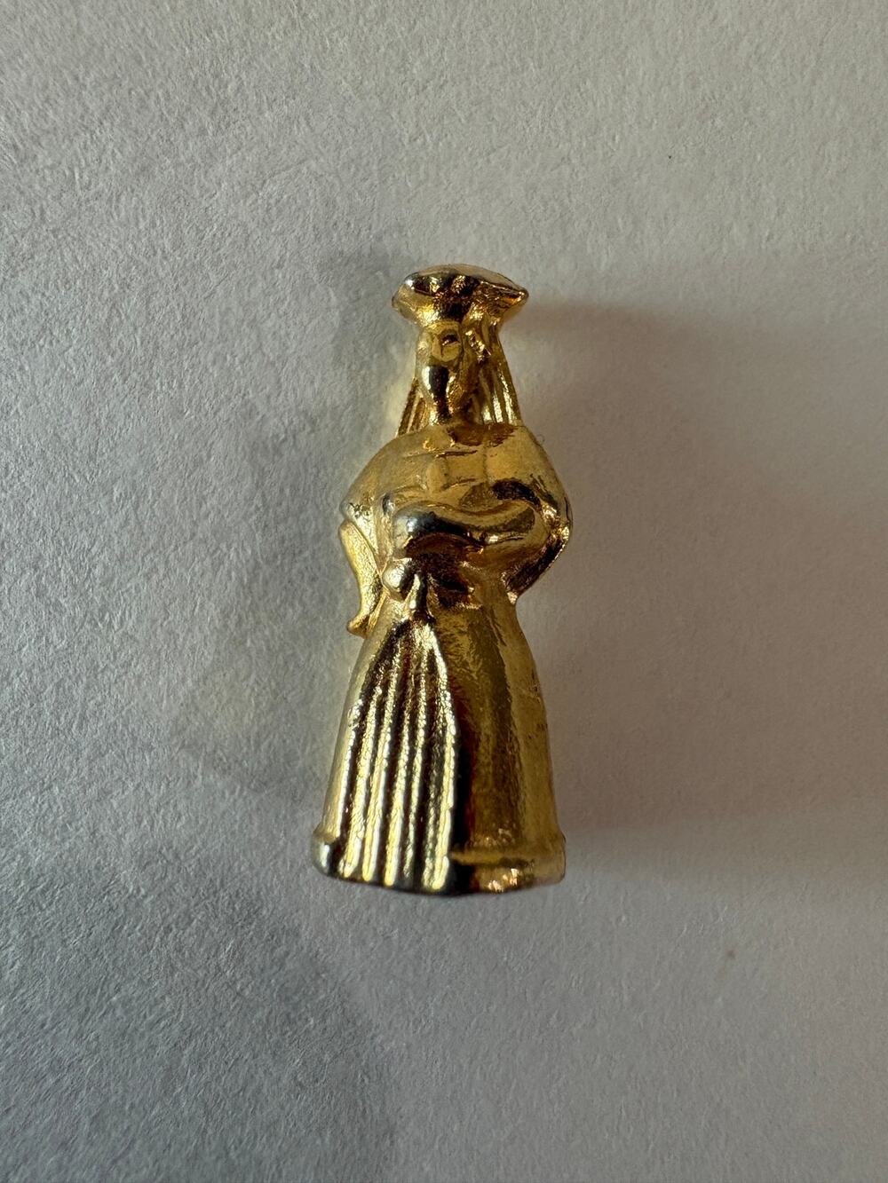 French Fève Gold Tone Metal Nun Religious Sister Miniature Figurine